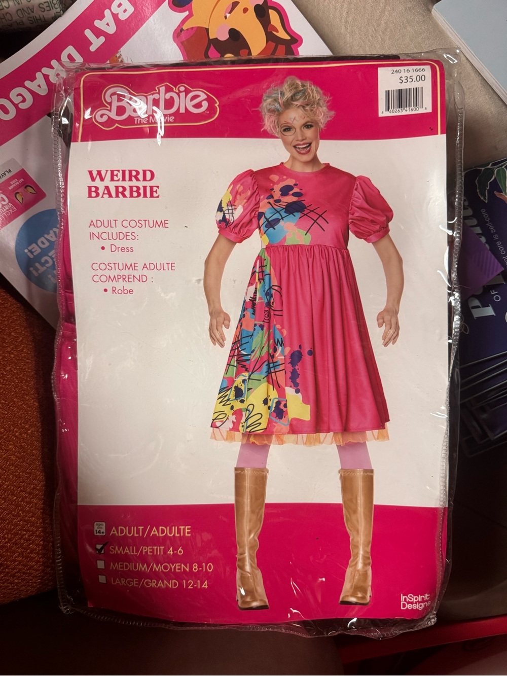 Barbie Pink Weird Barbie Dress Costume with Multicolor Print